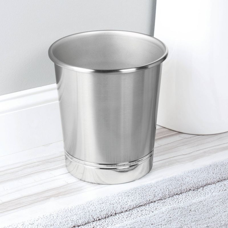 iDESIGN York Metal Wastebasket Trash Can Brushed Nickel/Chrome