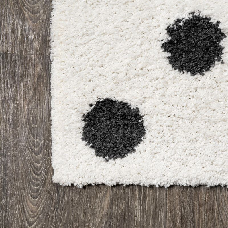 2'x10' Pere Modern Charcoal Dot Shag Runner Rug, White - JONATHAN Y