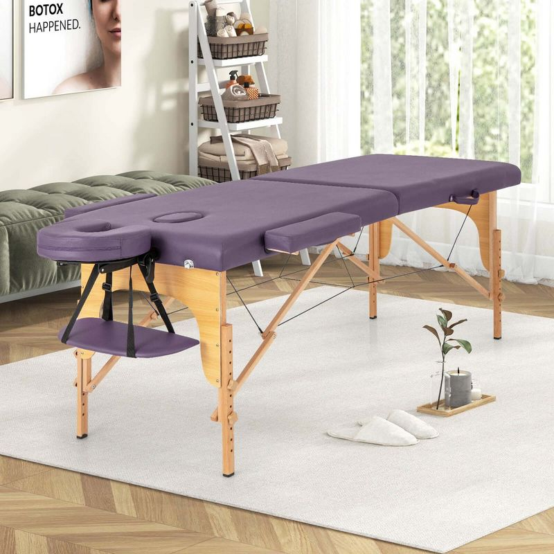 Costway 84" Portable & Foldable Massage Salon Spa Facial Care Tattoo Bed with Carrying Bag Purple