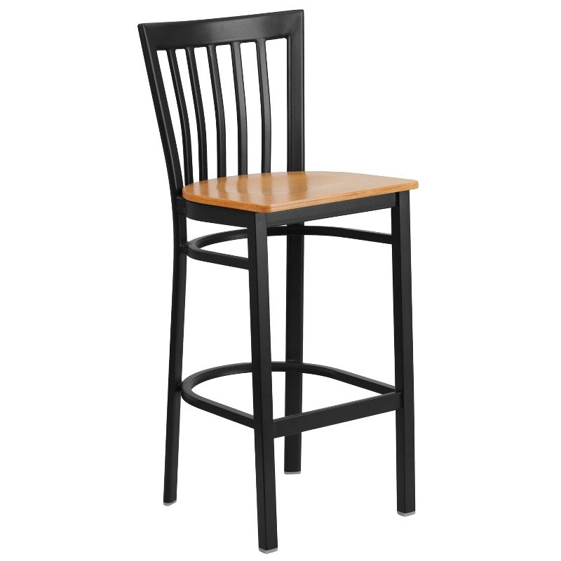 Flash Furniture HERCULES Series Black School House Back Metal Restaurant Barstool - Natural Wood Seat
