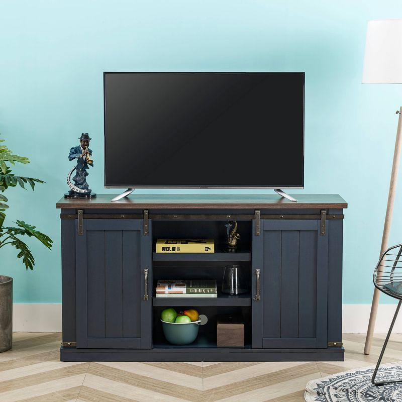 Sliding Doors TV Stand for TVs up to 60" Navy Blue - Home Essentials: Farmhouse Style, Adjustable Shelves, Cable Management