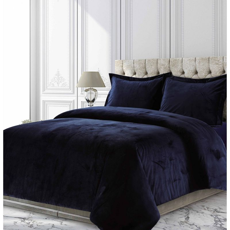 3pc Queen Venice Velvet Oversized Solid Duet Set Indigo - Tribeca Living