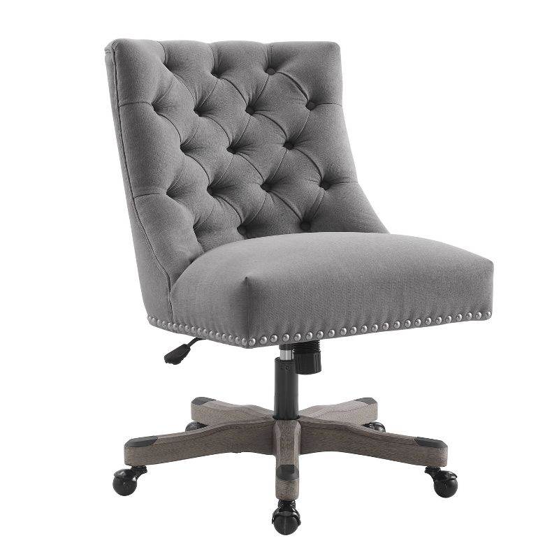 Della Traditional Tufted Wood Base Swivel Office Chair Gray - Linon