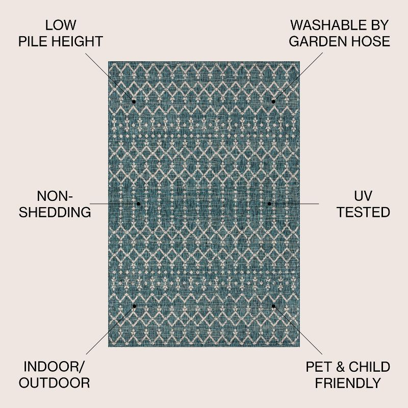 5'x8' Ourika Moroccan Geometric Textured Weave Indoor/Outdoor Area Rug, Teal/Gray - JONATHAN Y