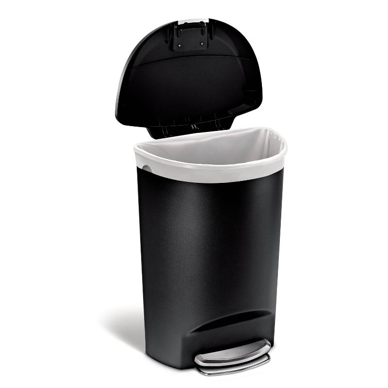 simplehuman 13gal Kitchen Step Trash Can with Soft Close Locking Lid Black Plastic Semi Round Garbage Can