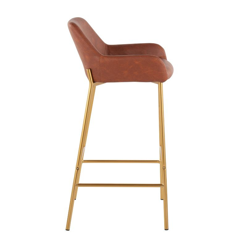 Set of 2 Daniella Metal Faux Leather Barstools Gold/Camel: Sleek Upholstered, 30" Fixed Height - LumiSource