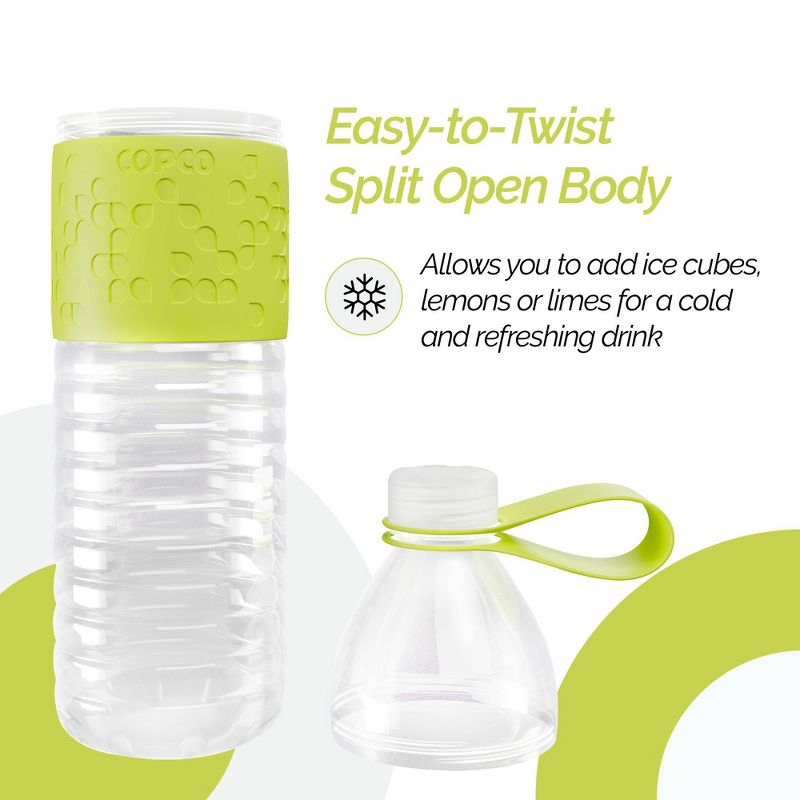 Copco Hydra Sports Water Bottle 20 Ounce Non Slip Sleeve BPA Free Tritan Plastic Reusable - Green 2510-2193