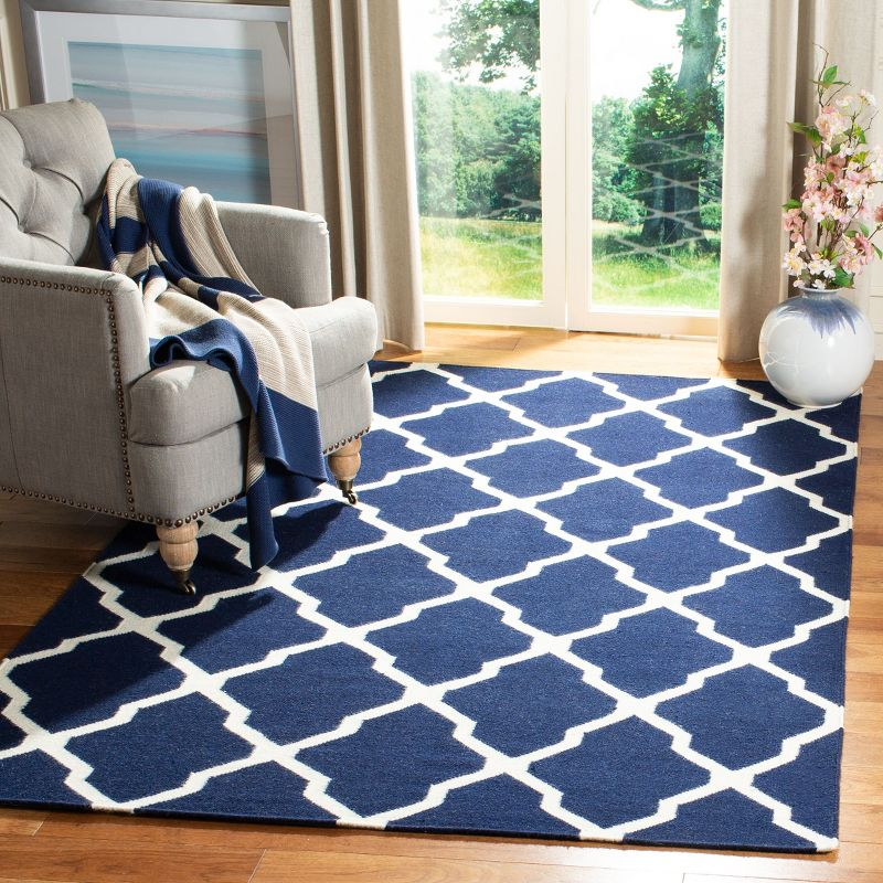 Dhurries DHU634 Hand Woven Area Rug - Navy/Ivory - 5'x8' - Safavieh.