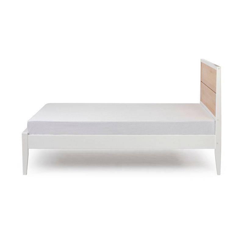Plank+Beam Duo Solid Wood Queen Bed Frame with Panel Headboard, Modern Platform Bed with Wood Slat Support, No Box Spring Needed, White/Birch