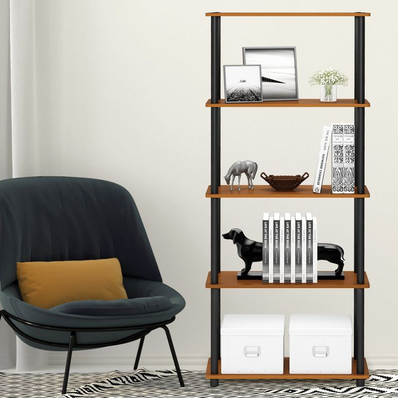 Furinno 5-Tier Tall Decorative Bookshelf Storage Bookcase Open Multipurpose Shelves Display Rack for Living Room&Home Office,Light Cherry/Black
