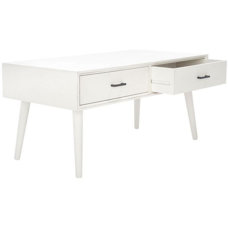 Mozart Mid-Century Coffee Table - Distressed White - Safavieh