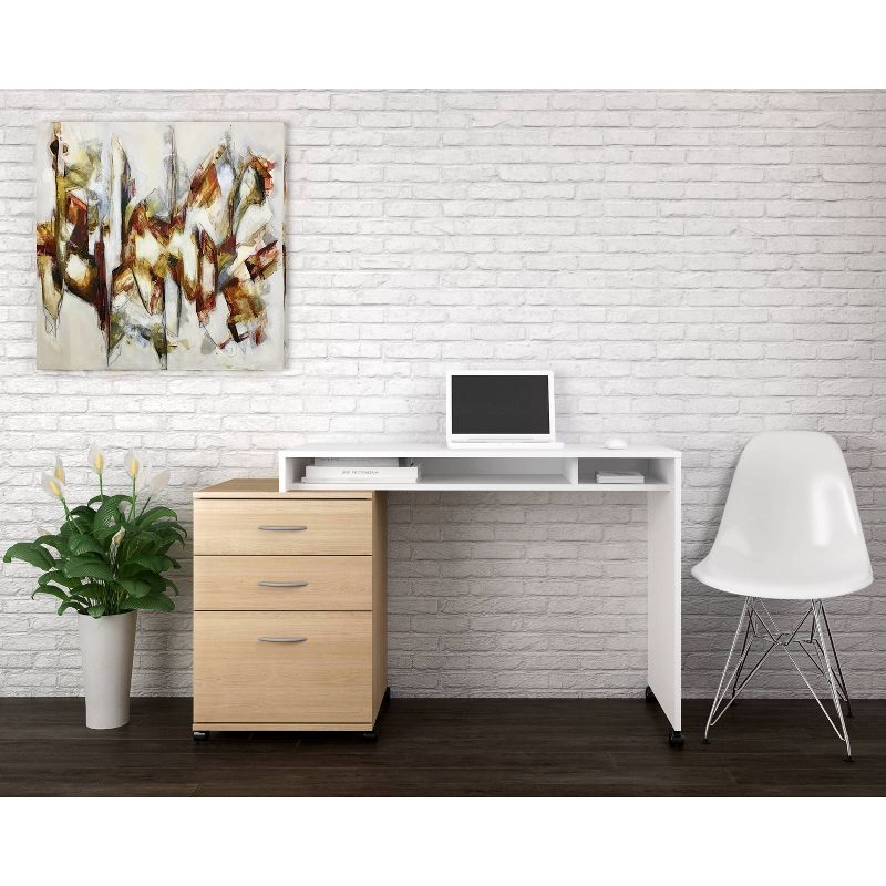 Essentials 3 Drawer Rolling Filing Cabinet Natural Maple - Nexera: MDF Office Storage, Laminated Surface, Vertical Design