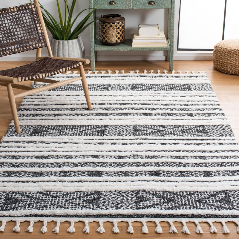 Moroccan Tassel Shag MTS632 Power Loomed Area Rug - Black/Ivory - 3'x5' - Safavieh.
