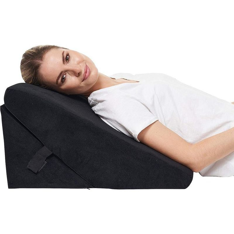 Allsett Health Wedge Pillow - Adjustable 9&12 Inch Memory Foam Cushion for Legs and Back Support - Acid Reflux, and GERD - Machine Washable - Black