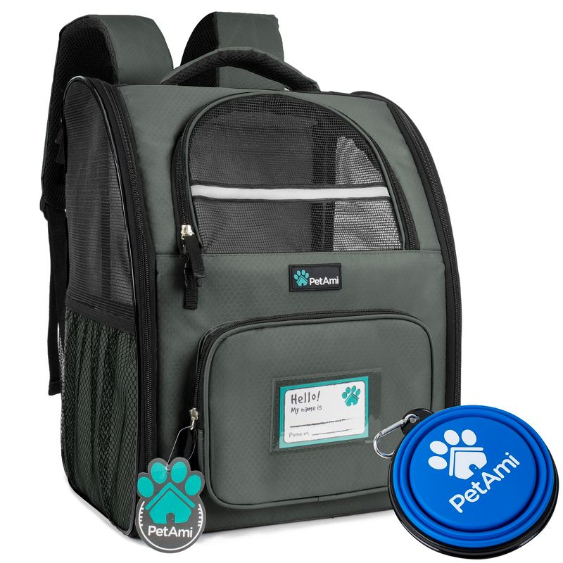 PetAmi Premium Dog Backpack Carrier Small Large Cat Puppies, Ventilated Pet Hiking Travel Bag, Airline Approved Safety Camping Biking (Dark Gray)