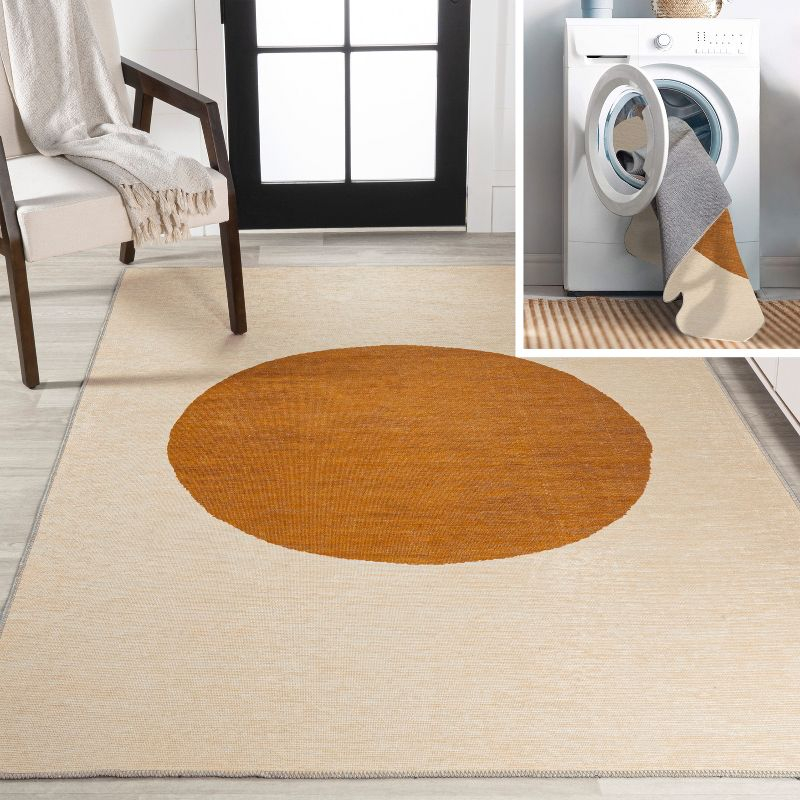 9' x 12' Cirkel Minimalist Geometric Dot Machine-Washable Area Rug, Cream/Rust - JONATHAN Y