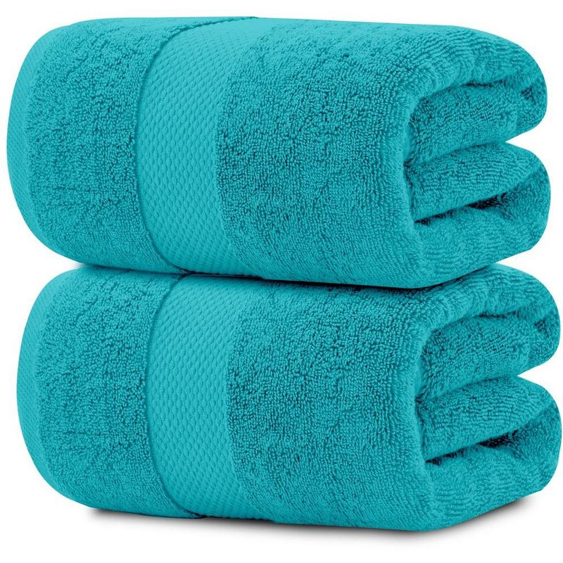 White Classic Luxury 100% Huge Cotton Bath Sheets Set of 2 - 35x70" Aqua