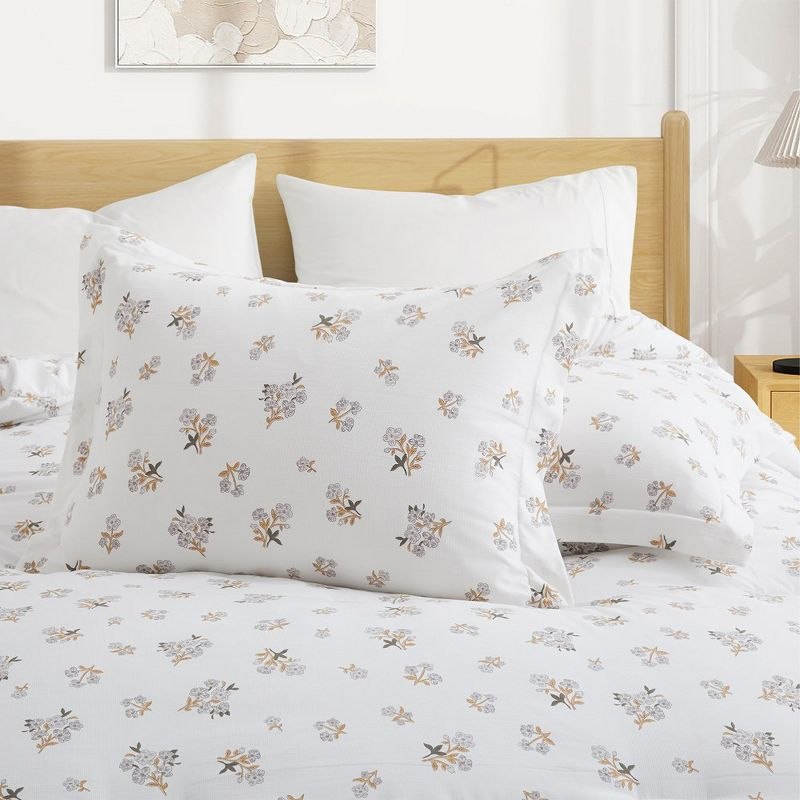 Peace Nest Floral Printed Comforter Set with Pillowcases, Bedding Set for All Season, White, King