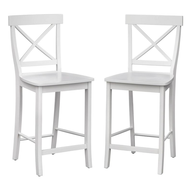 Buylateral Set of 2 24" Albury Counter Height Barstools White: Rubberwood Frame, Armless Design, Painted Finish