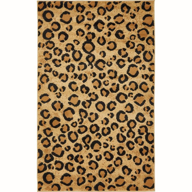 Unique Loom Wildlife Collection Area Rug - Leopard (3' 1" x 5' 3" Rectangle Light Brown/Black)