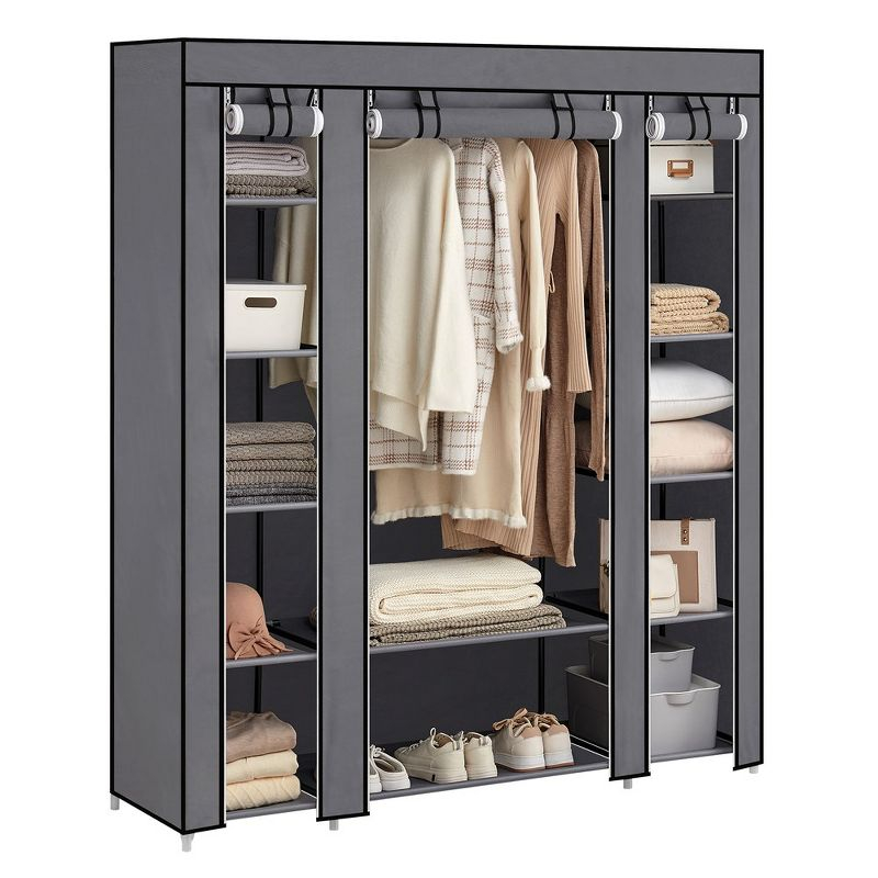 SONGMICS 59" Closet Wardrobe Portable Closet Organizer Storage Clothing Rack Shelf with Non-Woven Fabric Cover Gray