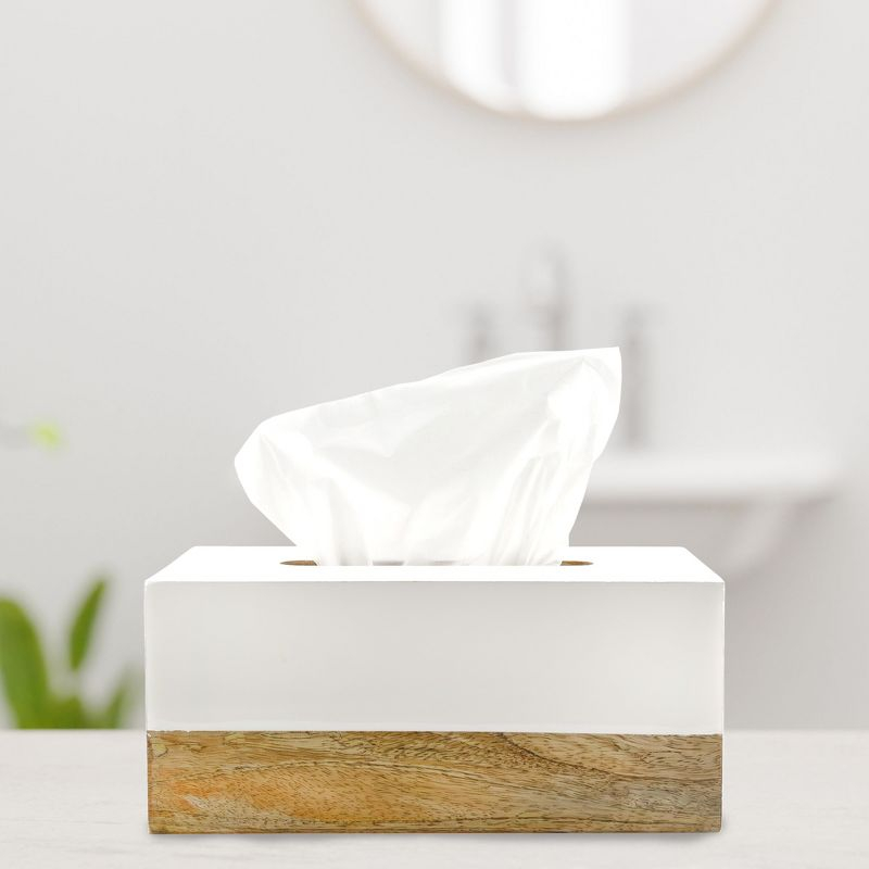 AuldHome Design Rectangular Tissue Box Cover (Enamel/Mango Wood); Minimalist Scandinavian Decor White Oblong Tissue Holder