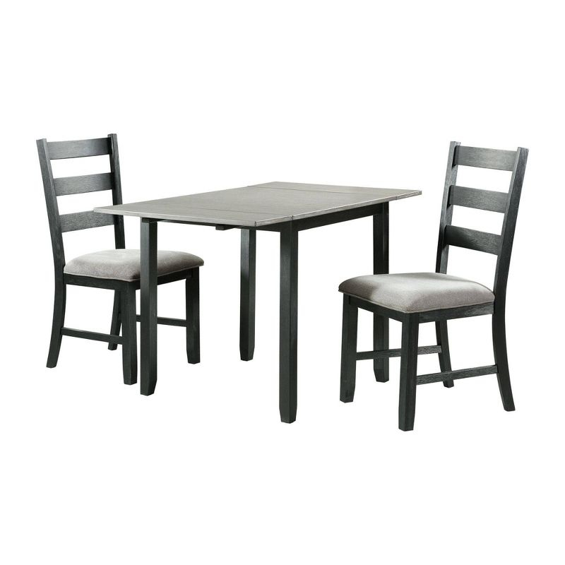 Picket House Furnishings 3pc Tuttle Drop Leaf Extendable Dining Table Set and 2 Chairs Gray/Black: Modern Rectangle Shape, Upholstered Chairs