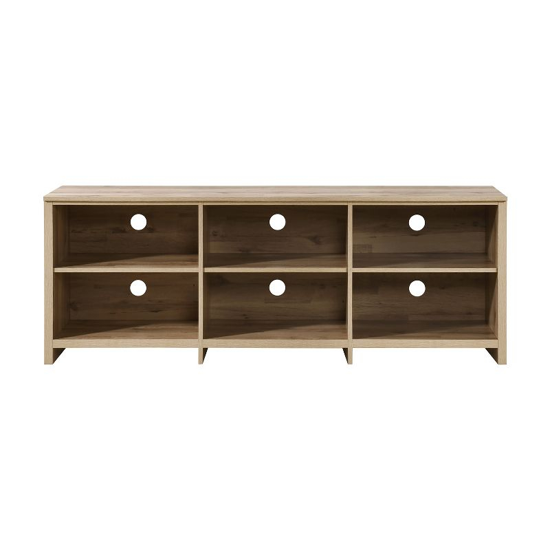 AndMakers 65 in. Modern Oak TV Stand For TVs Up To 62" With 6 Open Shelves, Modern Entertainment Center With Storage, TV Console Table