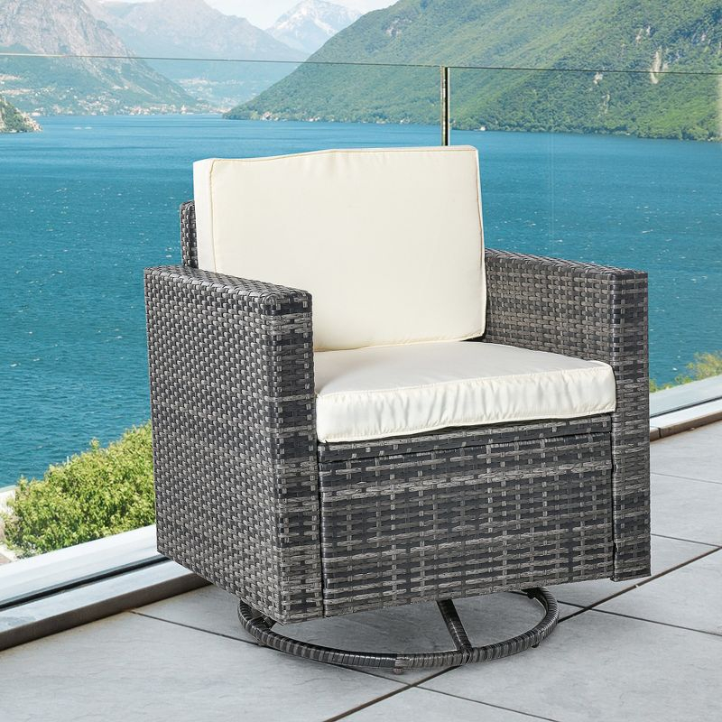 Outsunny Outdoor Swivel Rocker, PE Wicker Dining Chair, 360 Degree Swivel Patio Glider with Cushions, Steel, Cream White