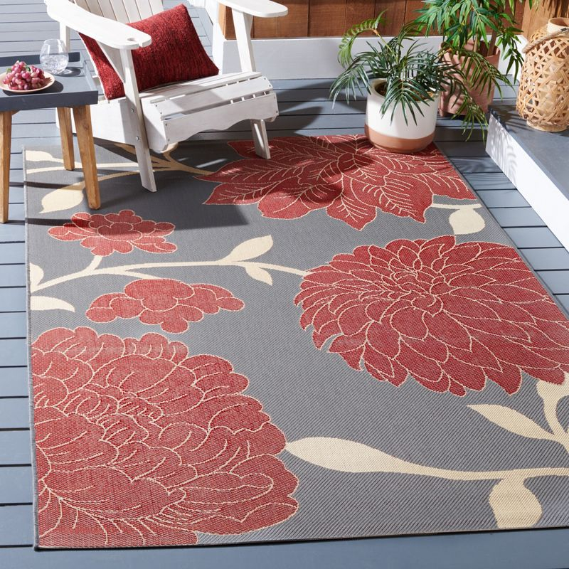 Courtyard CY7321 Power Loomed Indoor and Outdoor Area Rug - Anthracite/Red - 4'x5'7" - Safavieh