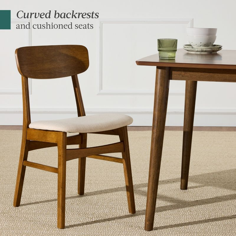 George Oliver 7-Piece Mid-Century Modern Upholstered Dining Set, Wooden Table W/ 6 Chairs