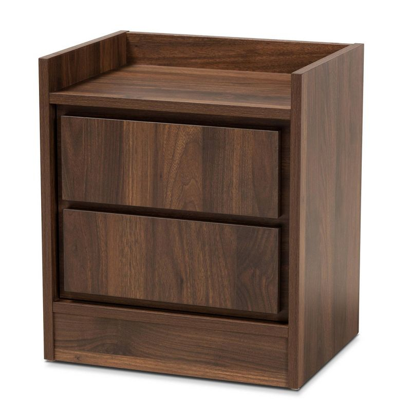 2 Drawers Hale Wood Nightstand Walnut/Brown - Baxton Studio: Modern Bedside Table, Enclosed Top, MDF
