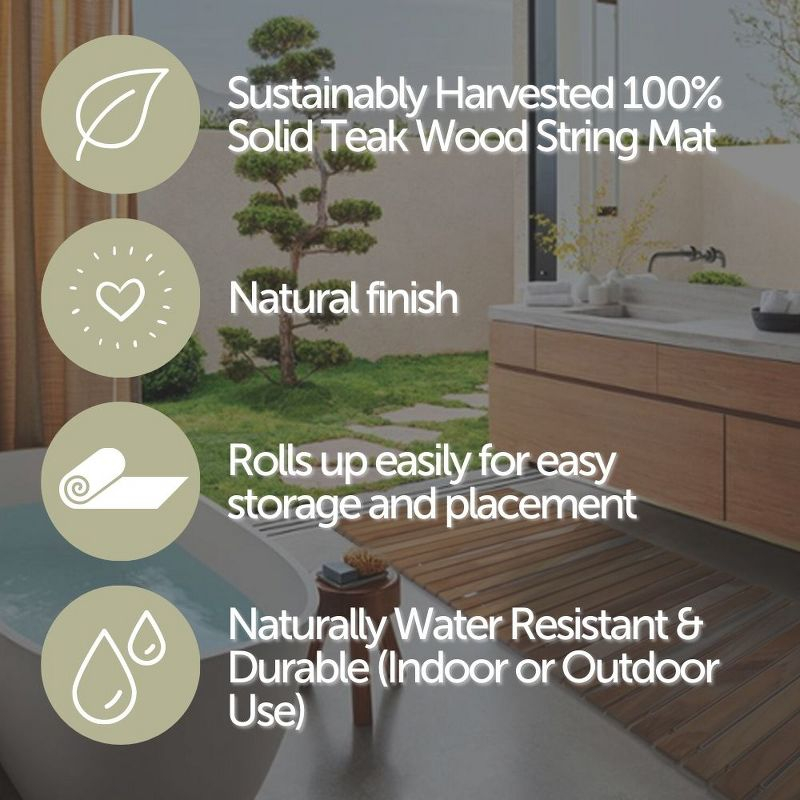 Nordic Teak 19.6" x 19.6" Oiled Shower and Bath String Mat - Brown
