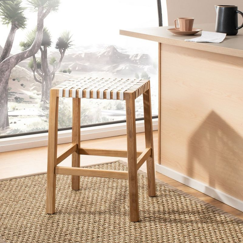 Capri Counter Stool - BST1009 - Natural Teak/White - Safavieh