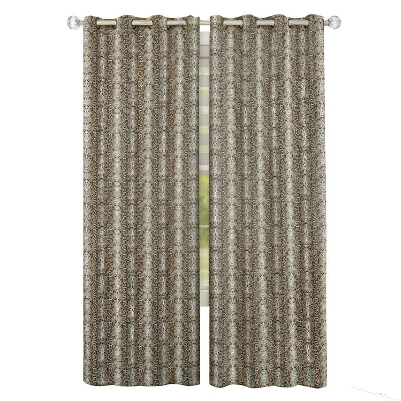Kate Aurora Safari Living 2 Piece Python Room Darkening Grommet Top Curtain Panels - Brown - 63 in. Long
