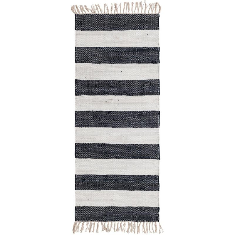 Unique Loom Chindi Rag Collection Area Rug - Striped (2' 7" x 6' 1" Runner Navy Blue/Ivory)