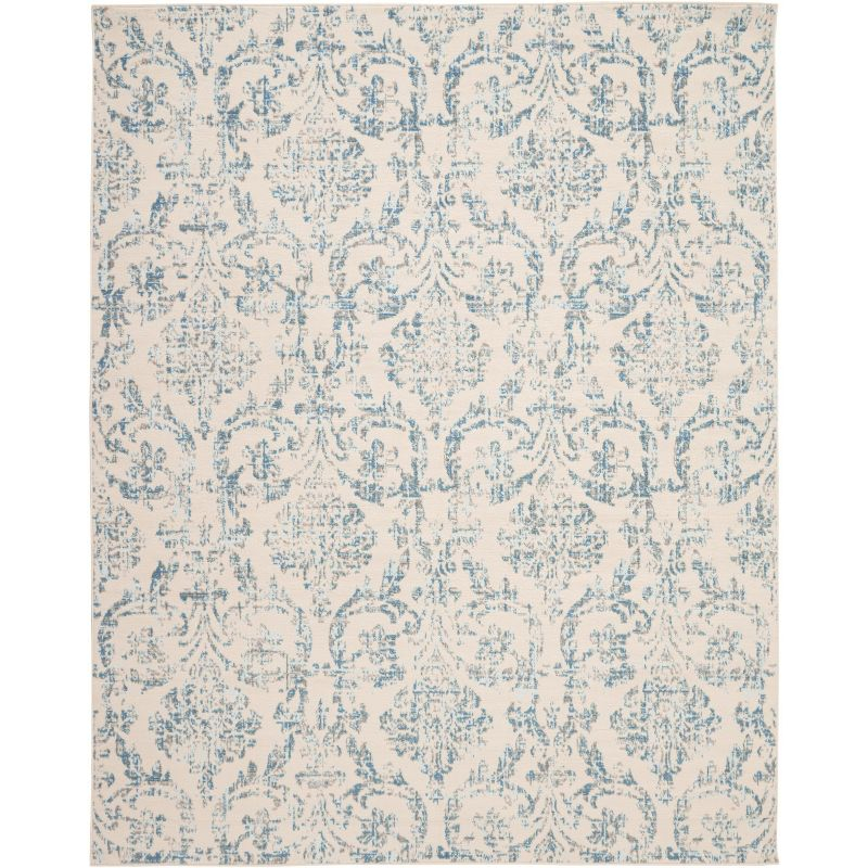 Jubilant JUB09 Area Rug Farmhouse Vintage Damask By Nourison Ivory Blue 7' x 10'