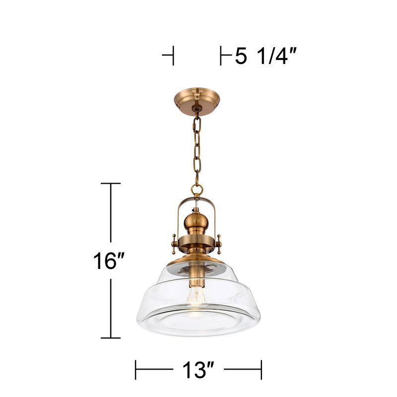 Possini Euro Design Antique Brass Pendant Lighting 13" Wide Modern Industrial Clear Glass Shade Fixture for Dining Room Living Foyer Kitchen Island