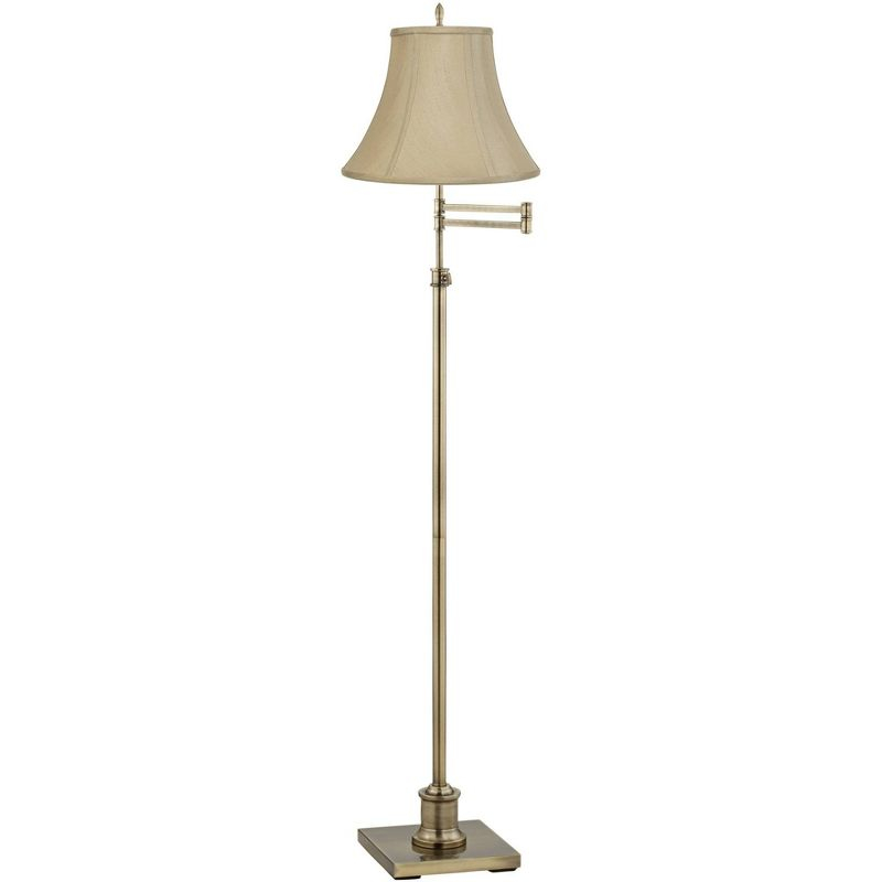 360 Lighting Traditional Floor Lamp Swing Arm 70" Tall Antique Brass Imperial Taupe Fabric Bell Shade for Living Room Reading Bedroom