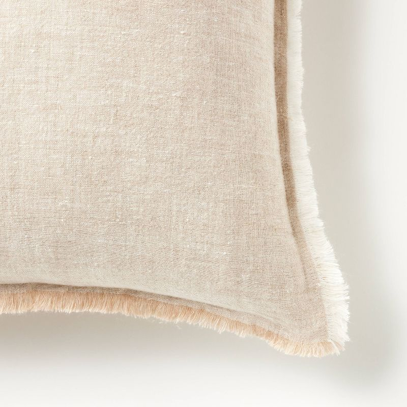 Oversized Reversible Linen Square Throw Pillow with Frayed Edges Beige - Threshold™ designed with Studio McGee
