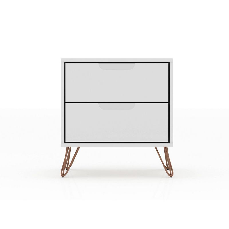 Set of 2 Rockefeller 2 Drawer Nightstands White - Manhattan Comfort: Modern Splayed Metal Legs, MDF