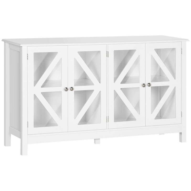 HOMCOM Kitchen Sideboard, Tempered Glass Door Buffet Cabinet with Adjustable Storage Shelf for Living Room, Kitchen, Study, White
