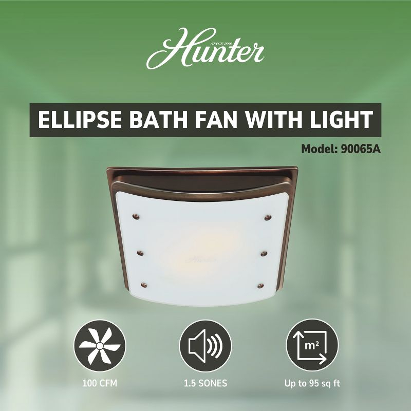 Hunter Ellipse 100 CFM Bathroom Exhaust Fan - Hunter Ceiling Fan with Light and Night Light – Bronze