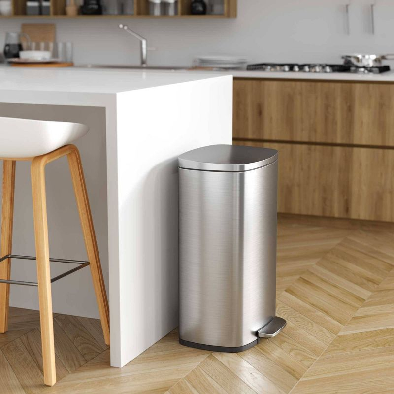 halo quality 13gal Premium SoftStep Stainless Steel Step Trash Can: Kitchen, Nonslip Base, Removable Inner Bucket, Silver