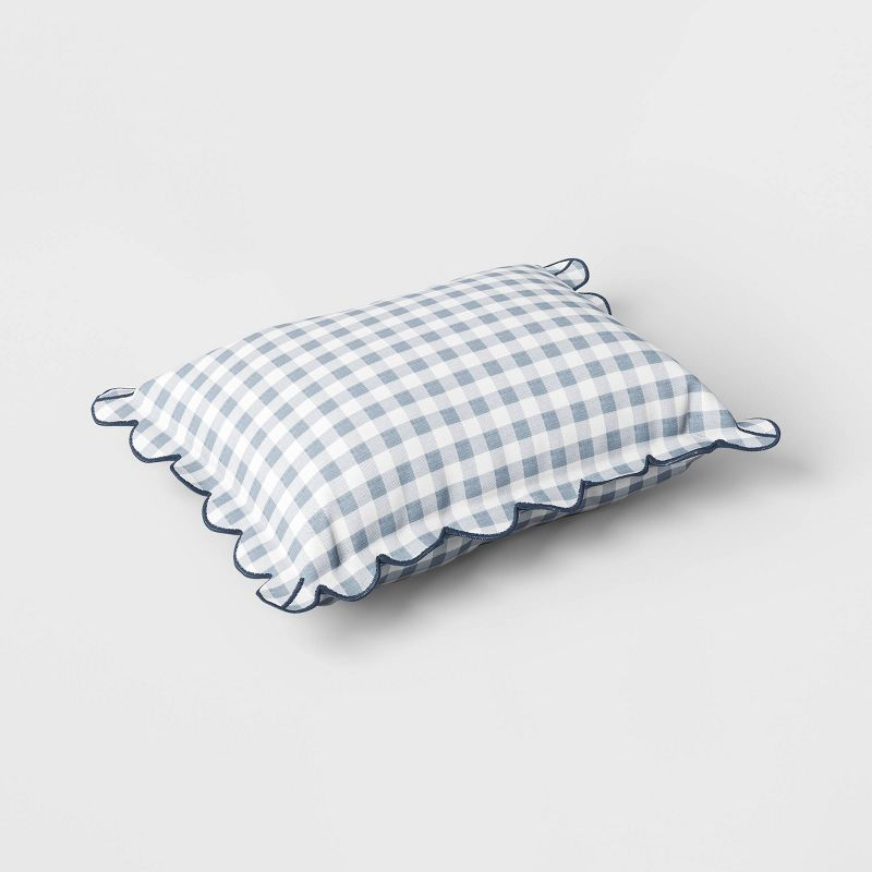 14"x20" Gingham Scalloped Edge Outdoor Lumbar Pillow Slate Blue - Threshold™ designed with Studio McGee