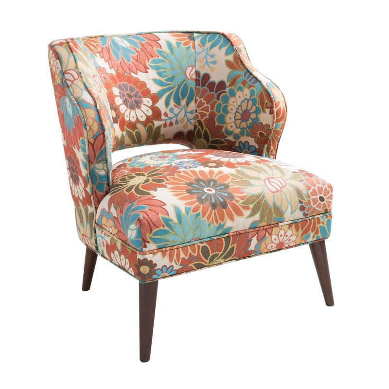 Maren Open Back Accent Chair Peach: Madison Park, Upholstered, Botanical Pattern, Living Room Furniture