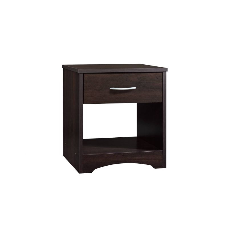 Beginnings Nightstand: Sauder Cinnamon Cherry, Open Shelf, Metal Hardware, CARB Certified