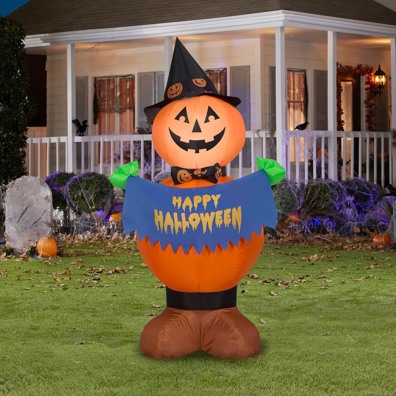Gemmy Airblown Inflatable Pumpkin Witch , 4 ft Tall, Multi