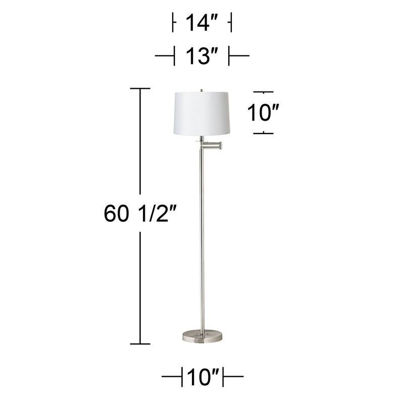 360 Lighting Modern Swing Arm Floor Lamp 60.5" Tall Brushed Nickel White Hardback Drum Shade for Living Room Reading Bedroom Office