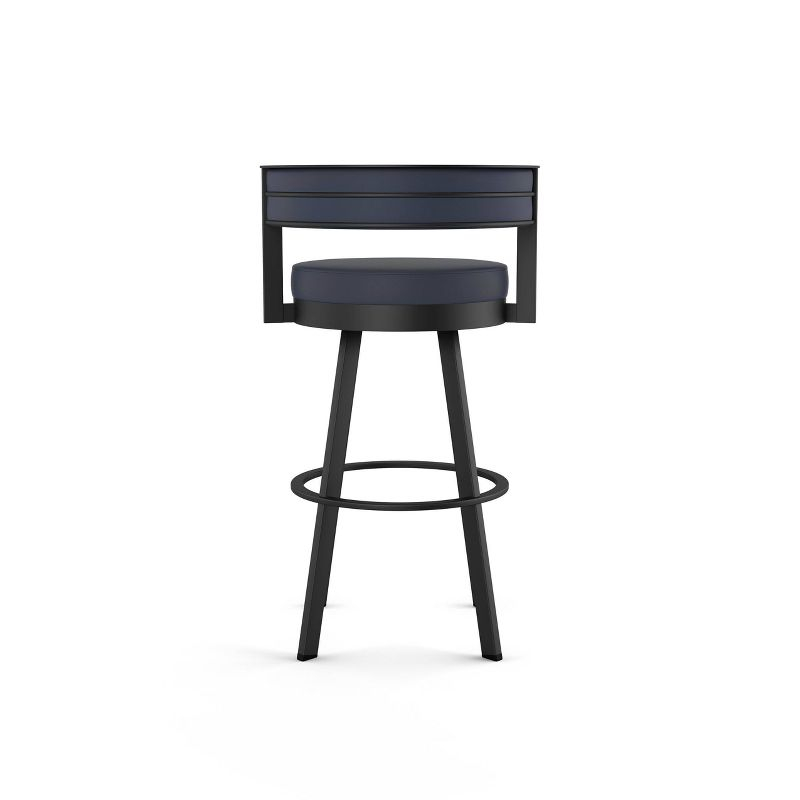 Amisco Browser Upholstered Barstool Navy/Black: Faux Leather, Oval Shape, Steel Frame, 300 lbs Capacity